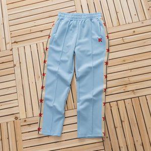 Palm Angels Side Star Print Blue Casual Pants
